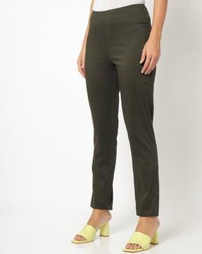 mid-rise flat-front slim fit pants