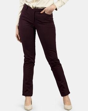 mid-rise flat-front slim fit trousers