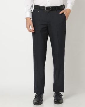 mid-rise flat-front slim fit trousers