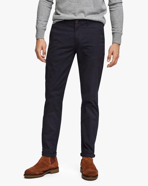 mid-rise flat-front slim fit trousers