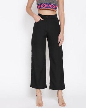 mid-rise flat-front trousers with insert pockets