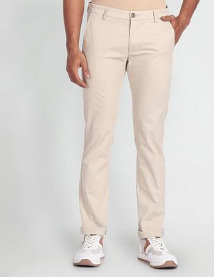 mid rise flat front trousers