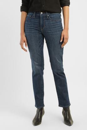 mid rise heavy wash cotton slim fit women's jeans - indigo