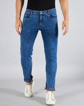 mid-rise heavy wash jeans