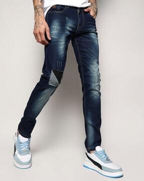 mid-rise heavy wash straight jeans