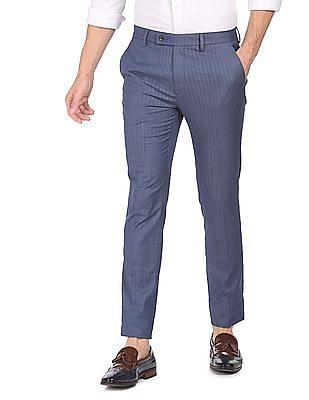 mid rise herringbone pattern formal trousers