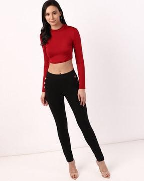 mid rise jeggings with button detail