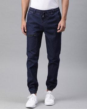 mid-rise jogger jeans with zip pocket