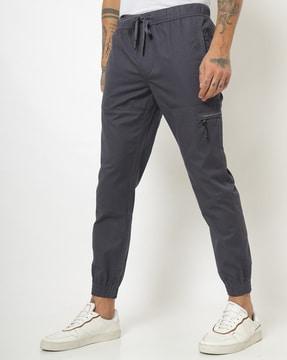 mid-rise jogger pants with elasticated drawstring waist
