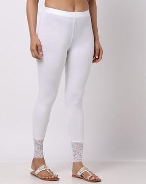 mid-rise leggings with lace hems