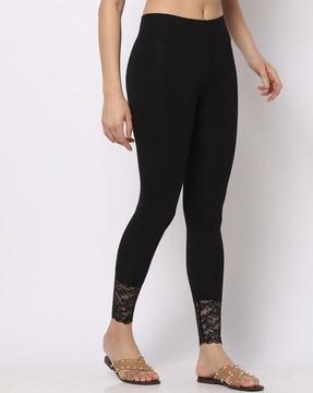 mid-rise leggings with lace hems
