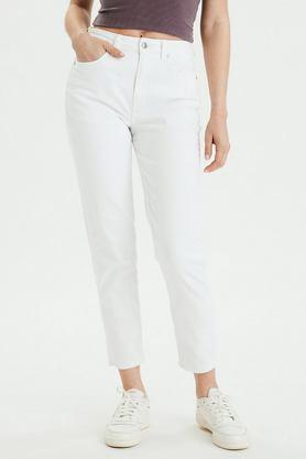 mid rise light wash cotton mom fit women's jeans - white