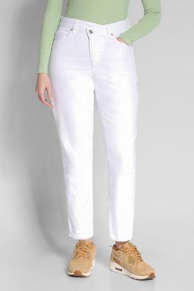mid rise light wash cotton mom fit women's jeans - white