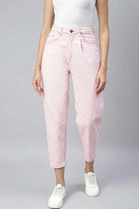 mid rise light wash denim regular fit women's jeans - pink