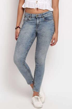 mid rise light wash denim skinny fit women's jeans - blue