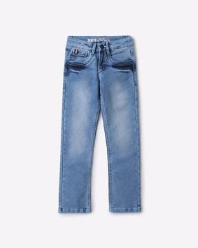 mid-rise mid-wash jeans