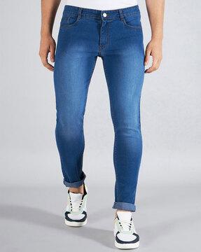 mid-rise mid wash jeans