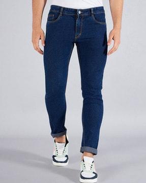 mid-rise mid wash jeans