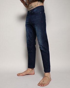 mid-rise mid wash jeans