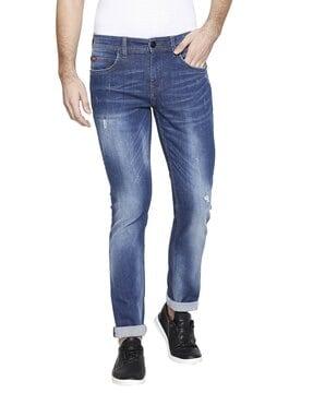 mid-rise mid-wash skinny fit jeans