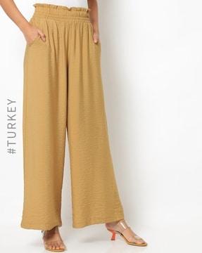 mid-rise palazzos with elasticated waist