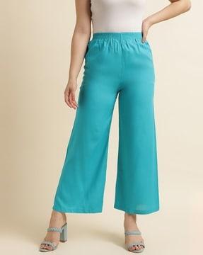 mid-rise palazzos with elasticated waistband