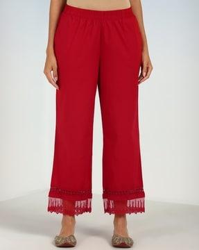 mid-rise palazzos with lace hem