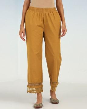 mid-rise palazzos with lace hem