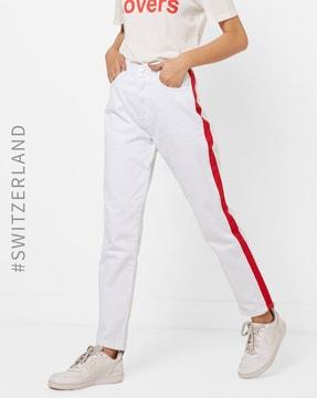 mid-rise pants with contrast side stripe