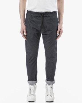 mid-rise pants with drawstring waist