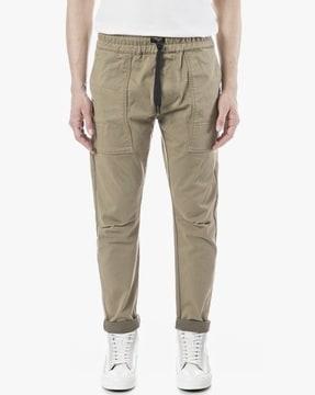 mid-rise pants with drawstring waist