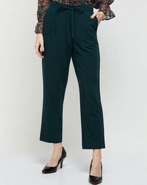 mid-rise pants with drawstring waist