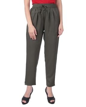 mid-rise pants with drawstring waist