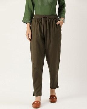 mid-rise pants with drawstring waist