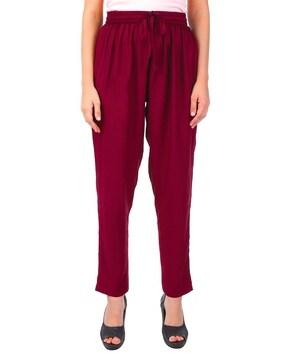 mid-rise pants with drawstring waist