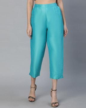 mid-rise pants with elasticated waist