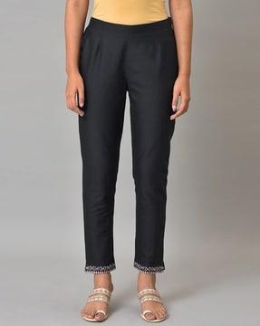 mid-rise pants with semi-elasticated waist