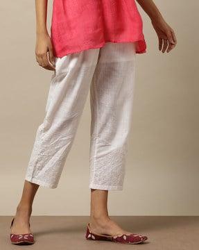 mid-rise pants with semi-elasticated waist