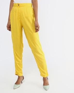 mid-rise pants with semi-elasticated waist