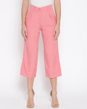 mid-rise pleat- front culottes