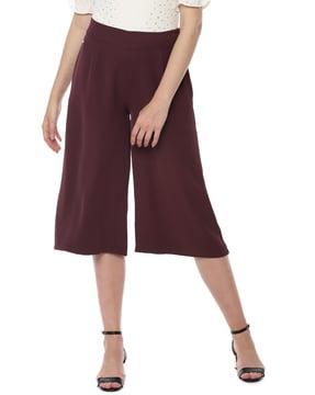 mid-rise pleat-front culottes