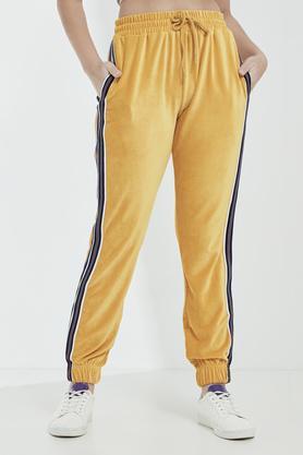 mid rise polyester blend regular women's joggers - yellow