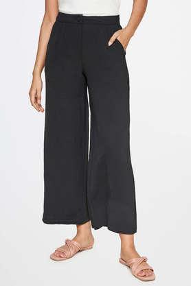 mid rise polyester flared fit  women's pant - black