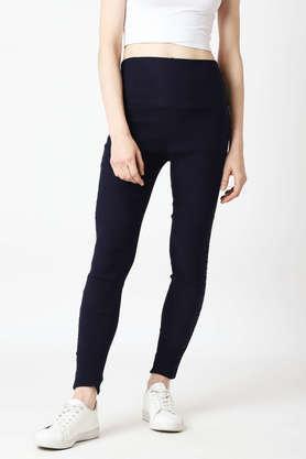 mid rise polyester slim fit women's jeggings - navy