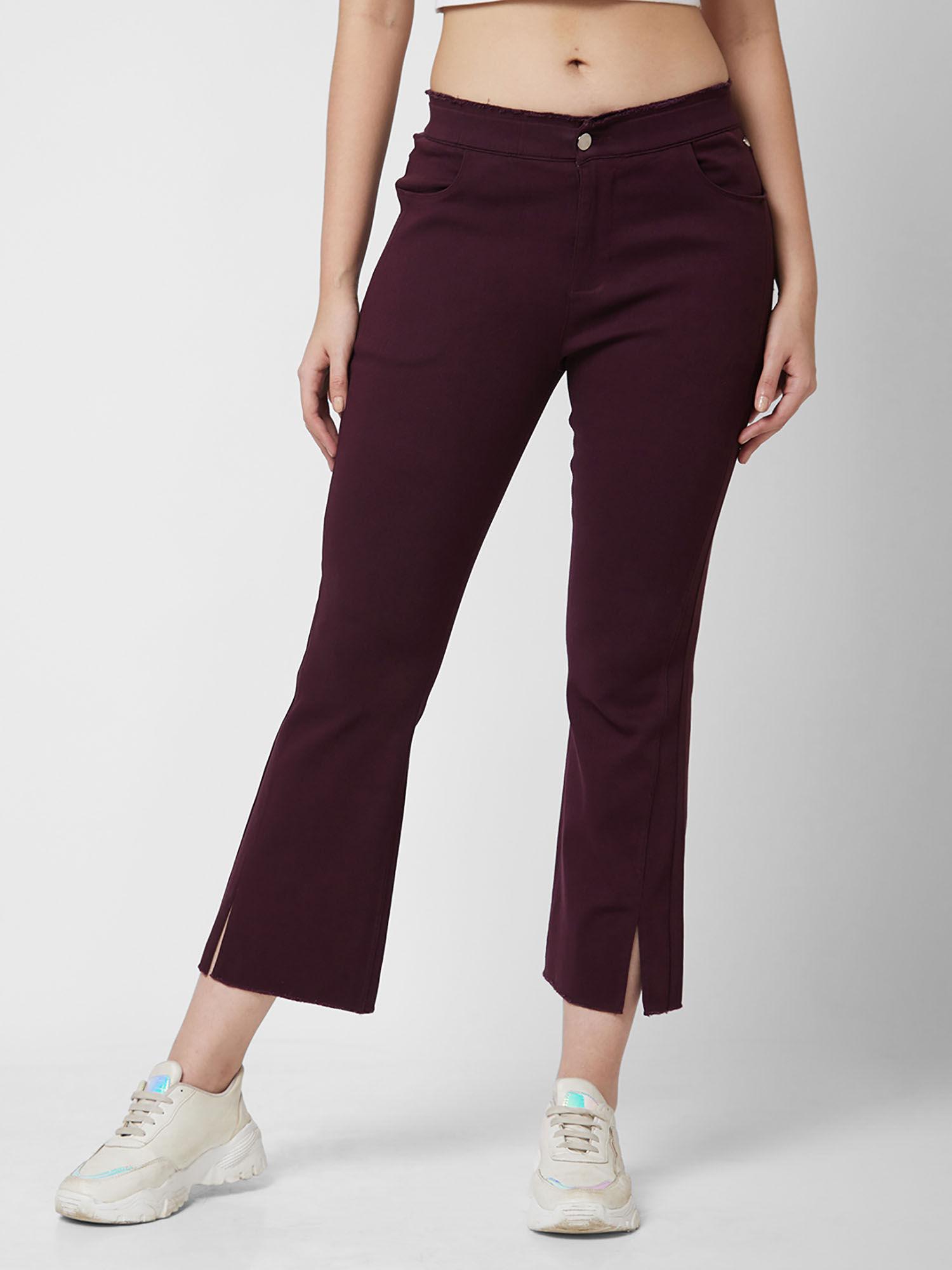 mid rise regular fit ankle length wine pants