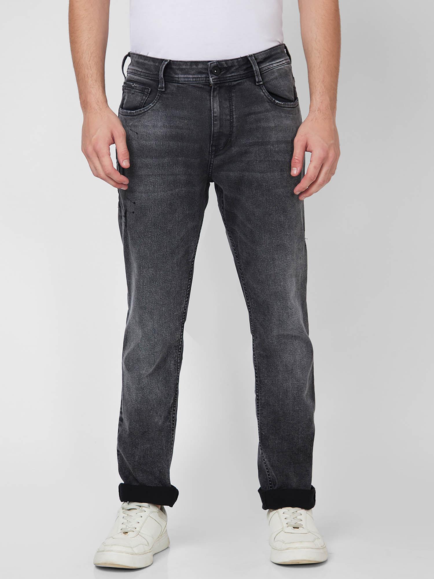 mid rise regular fit black jeans for men