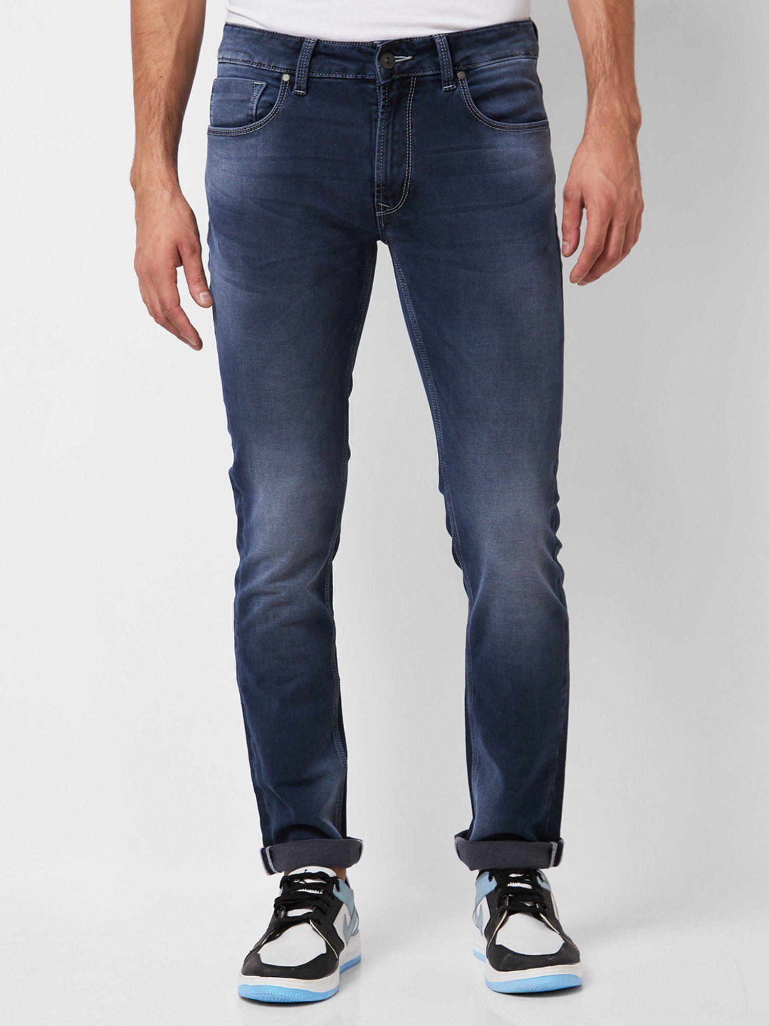 mid rise regular fit blue jeans for men