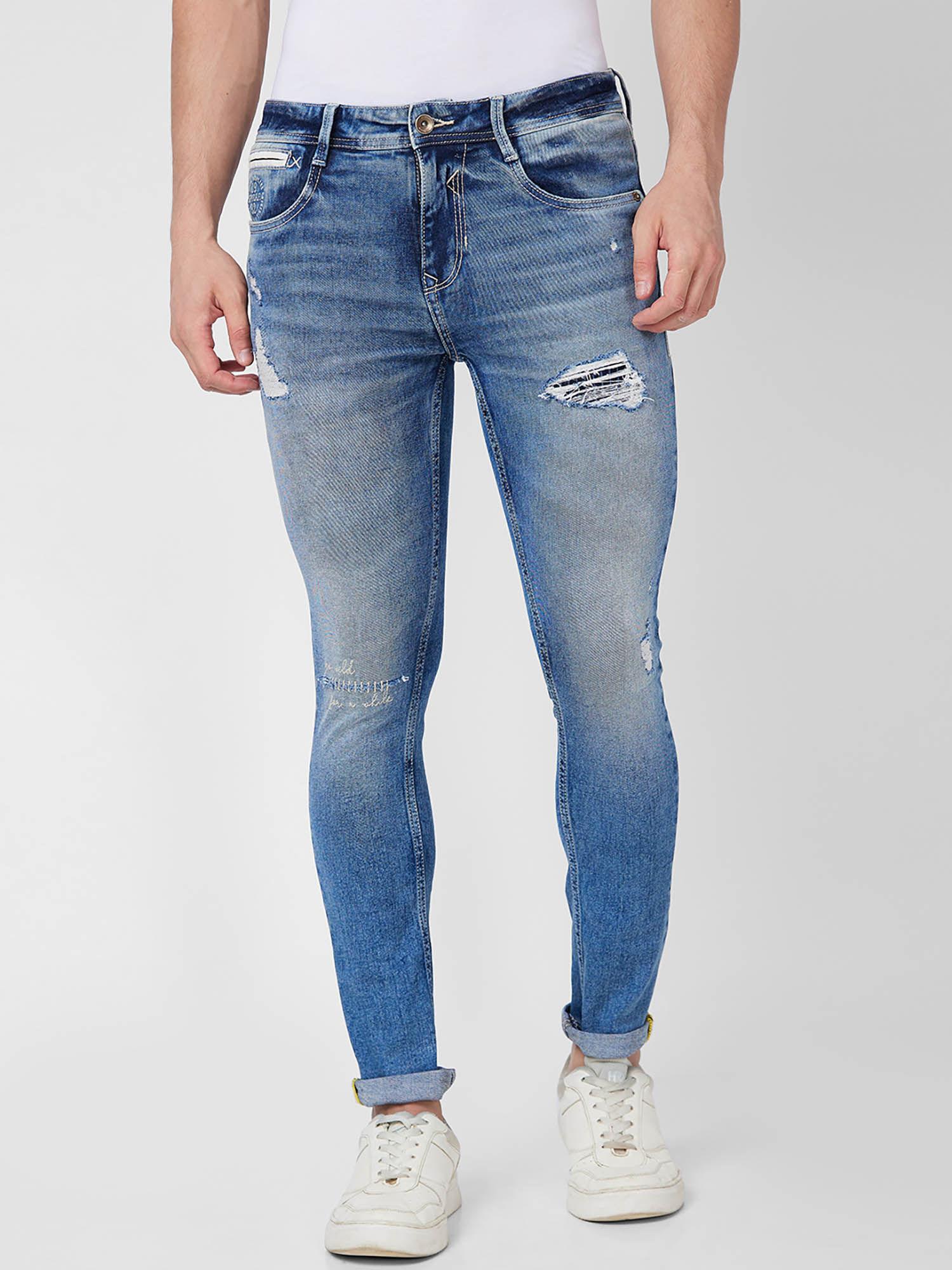 mid rise regular fit blue jeans for men