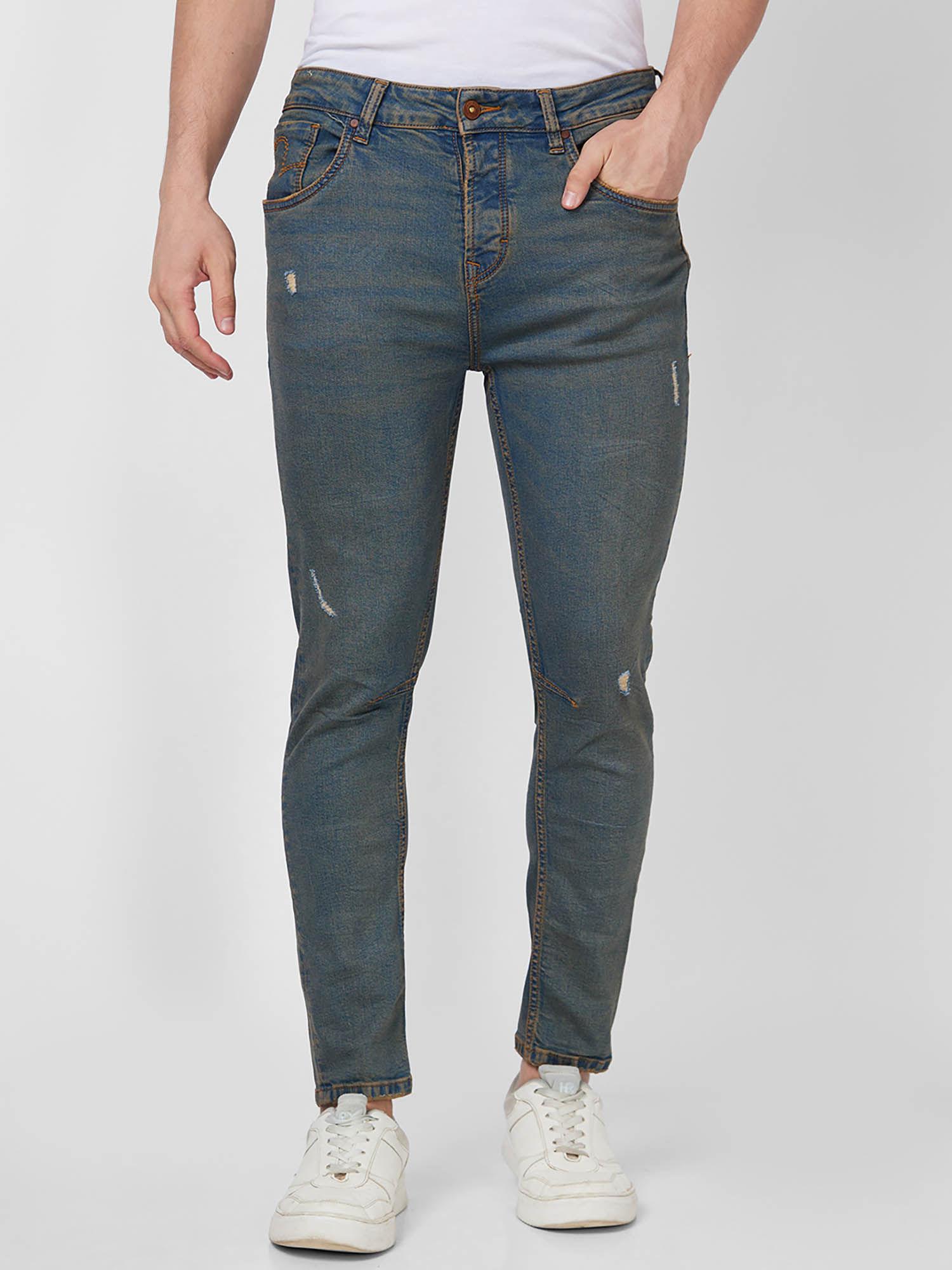 mid rise regular fit blue jeans for men