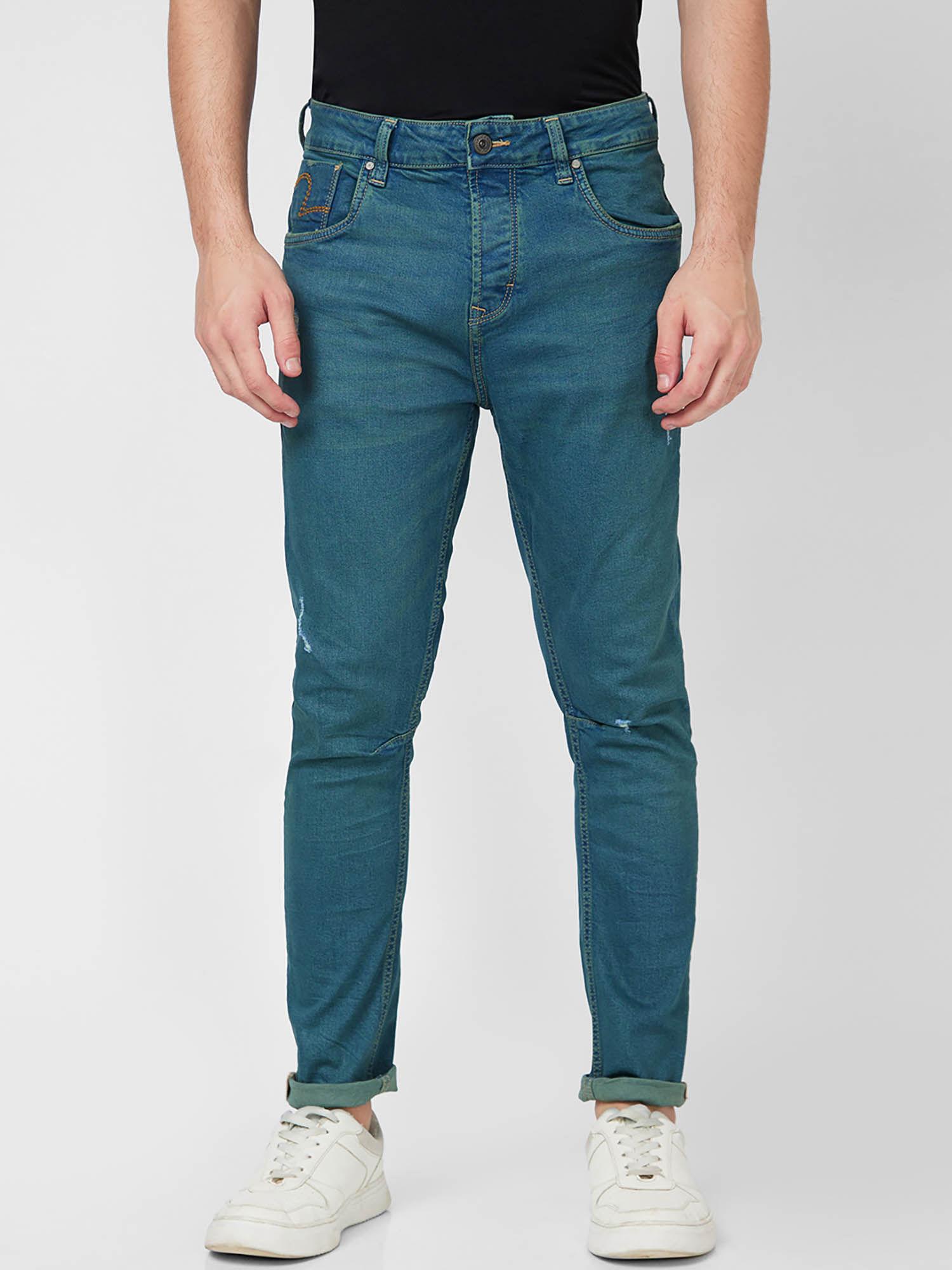 mid rise regular fit green jeans for men